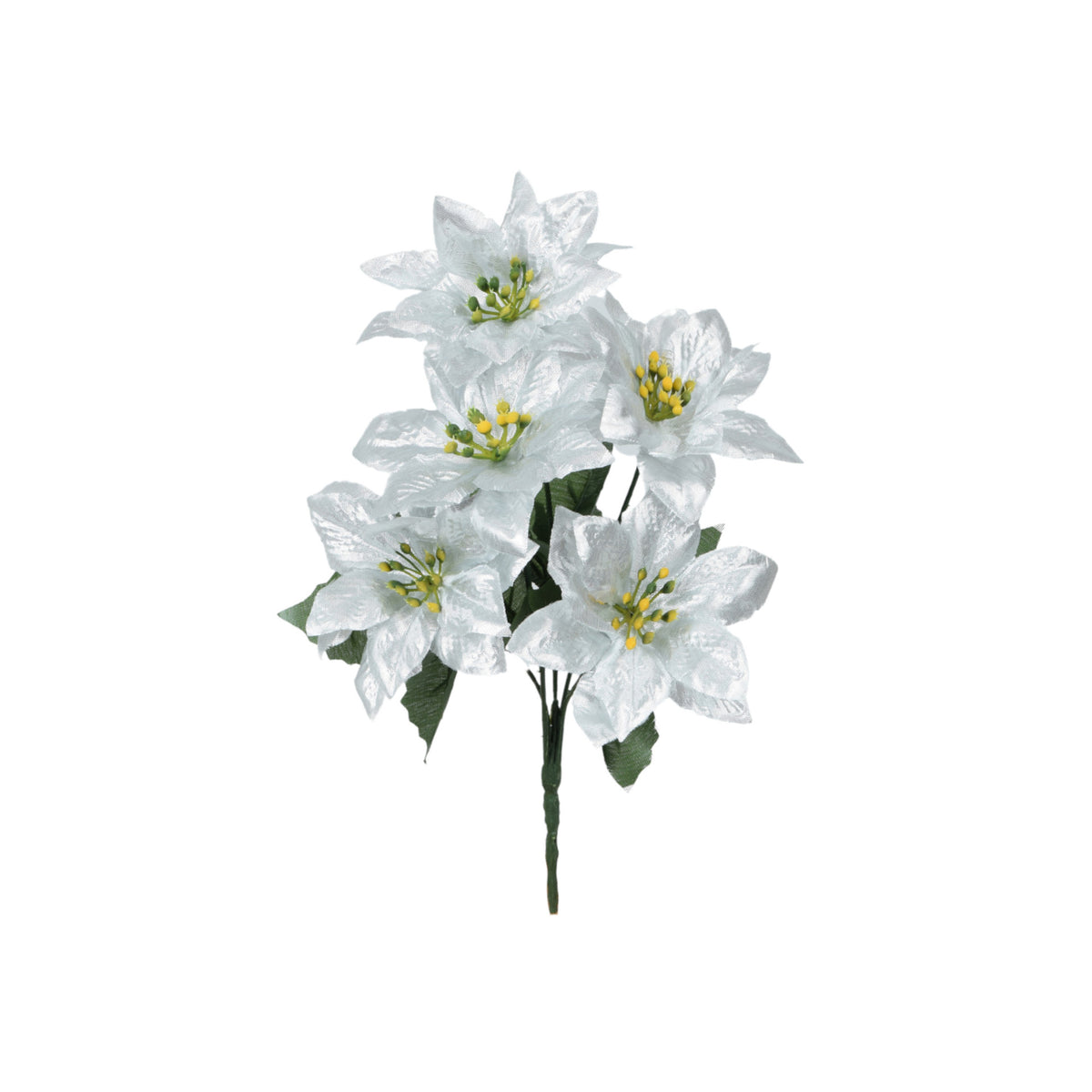 Hopeanvärinen joulutähti – tekokukkakimppu, 30 cm