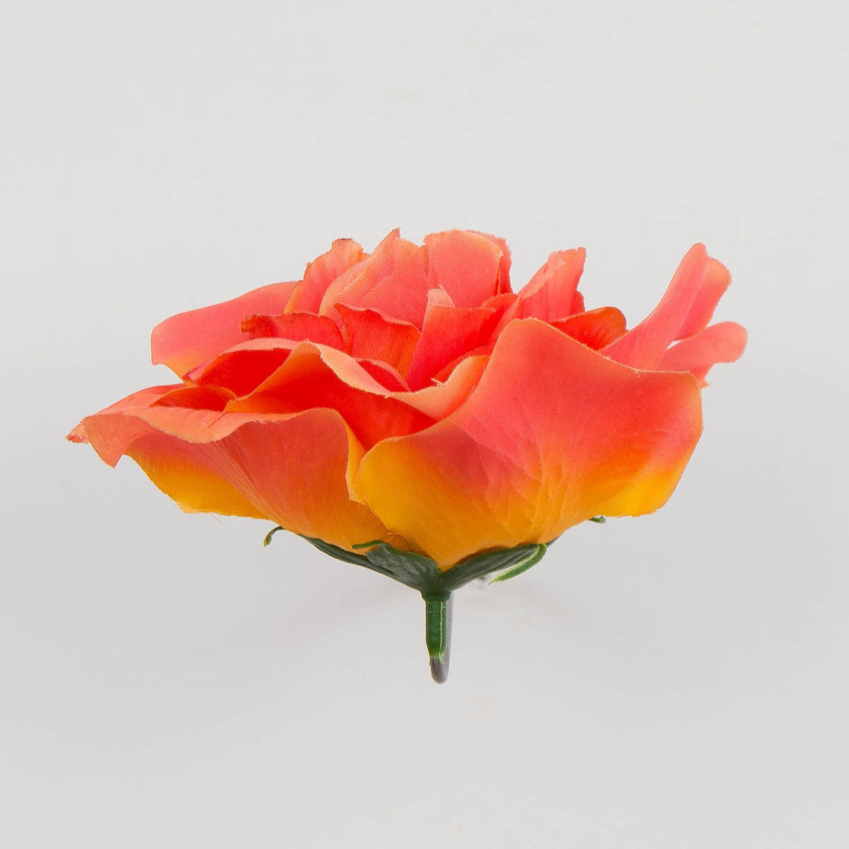 Koralli/keltainen tekoruusun kukkapää, 7 cm, 12 kpl