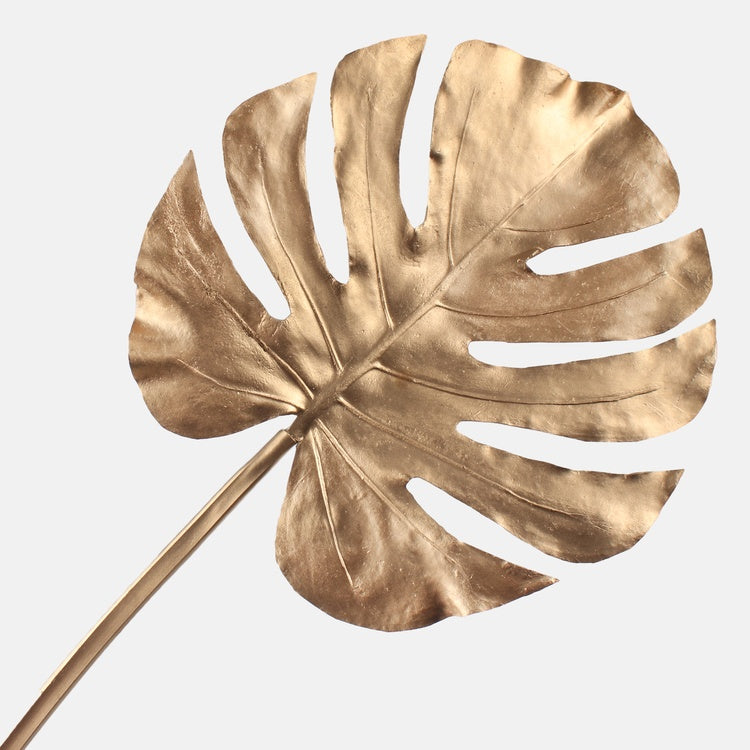 Kullavärvi metallik monstera leheoksa 80 cm - Kunstlilled