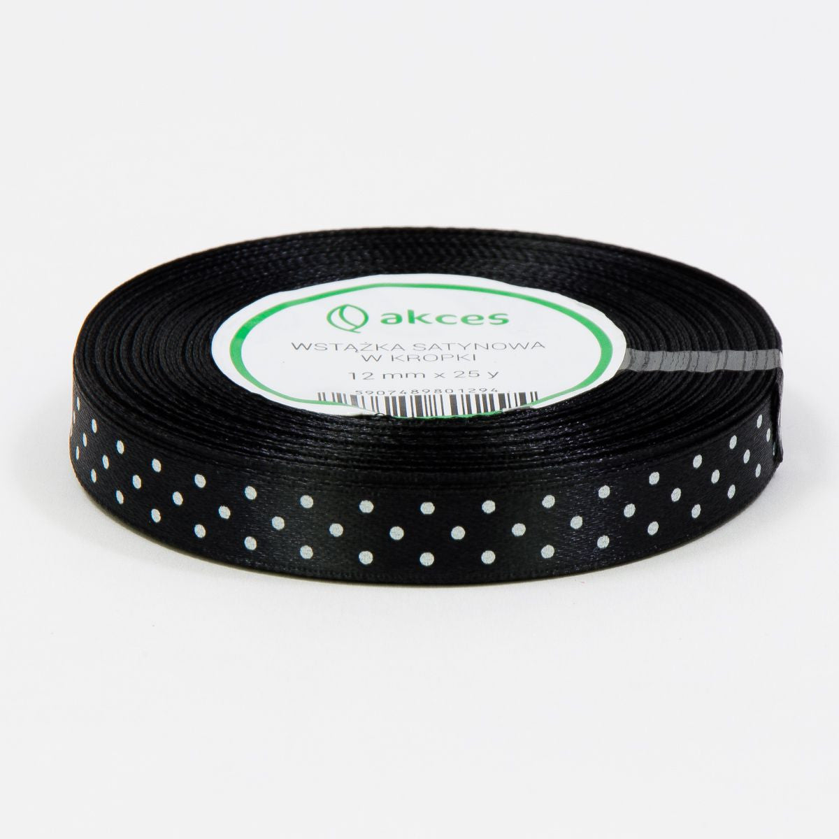 Musta koristenauha, satiini, 12 mm