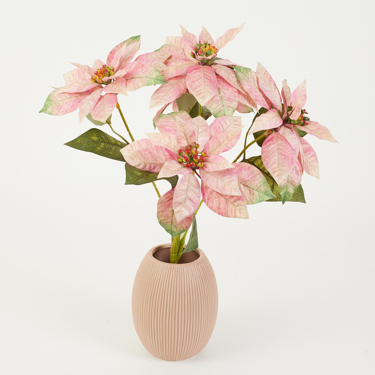 Vaaleanpunainen joulutähti – tekokukkakimppu, 50 cm