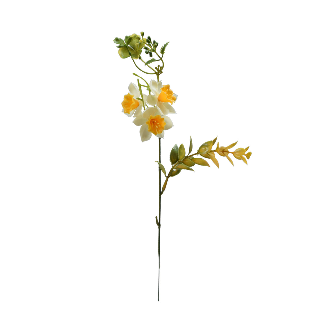 Valkoinen/keltainen tekonarsissin kukkavarsi, kumipinta, 45 cm