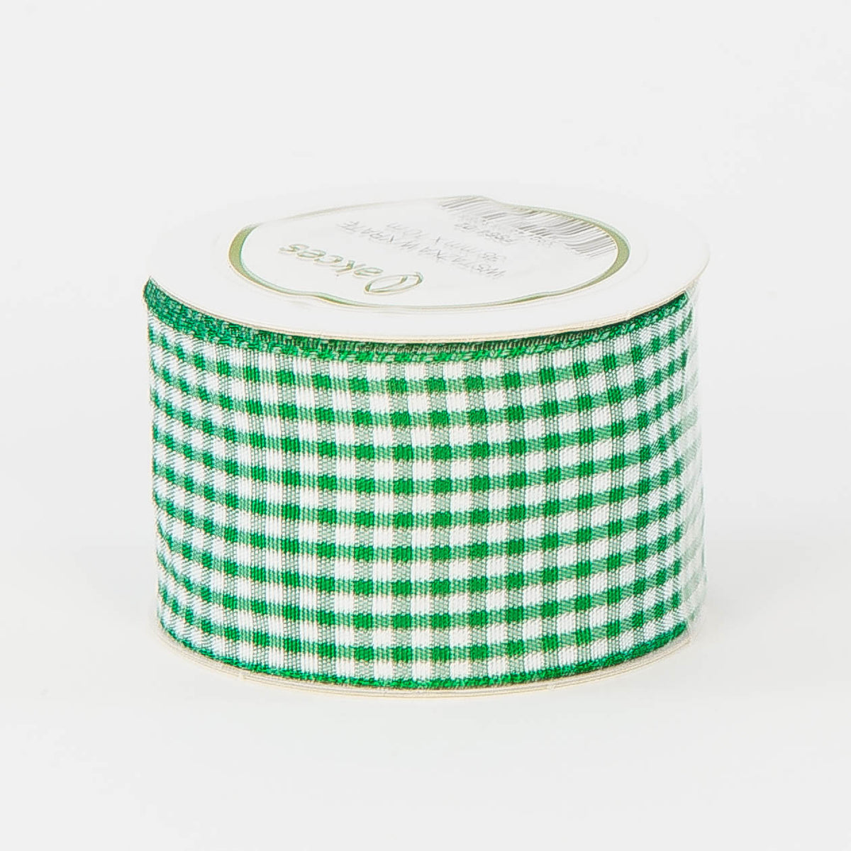 Valkoinen/vihreä koristenauha, 3,8 cm