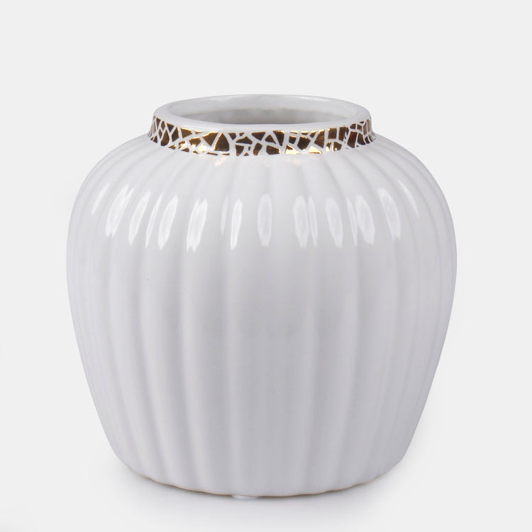 Keraamiline valge kuldse kaunistusega vaas 12 cm - Kunstlilled