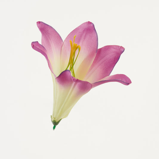 Fuksia/keltainen tekoliljan kukkapää, satiini, 13 cm