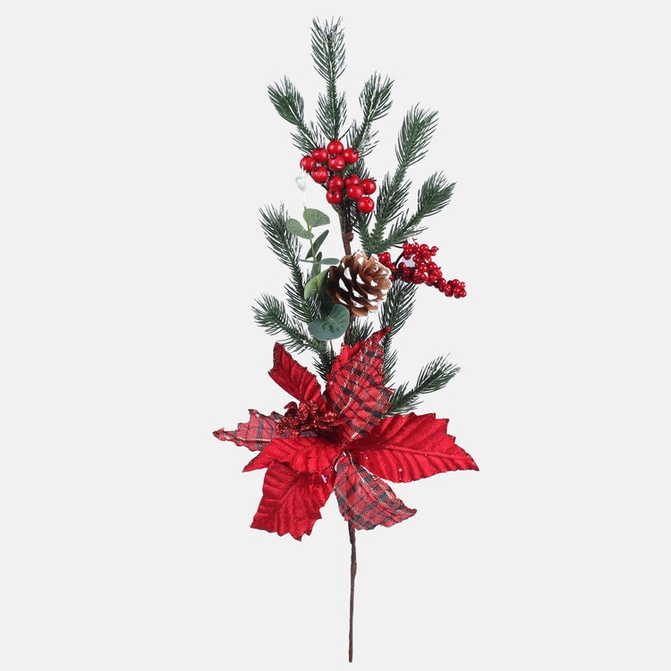 Punane jõulutäht ja marjad kunstlillele 65 cm - Kunstlilled