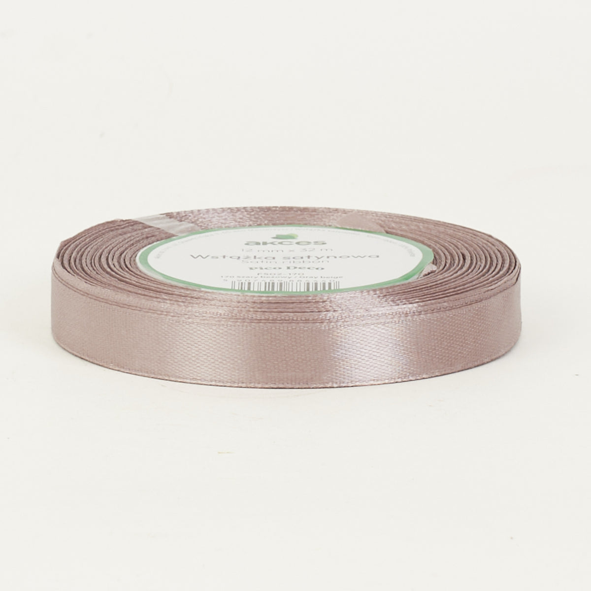 Harmaa beige koristenauha, satiini, 12 mm