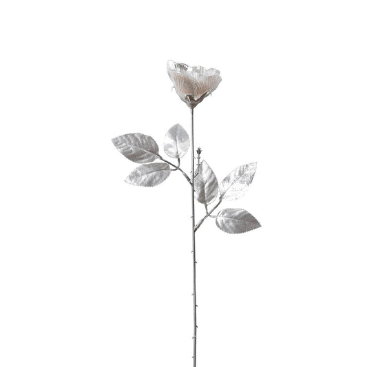 Hopeanvärinen ruusu – joulukoriste, 51 cm