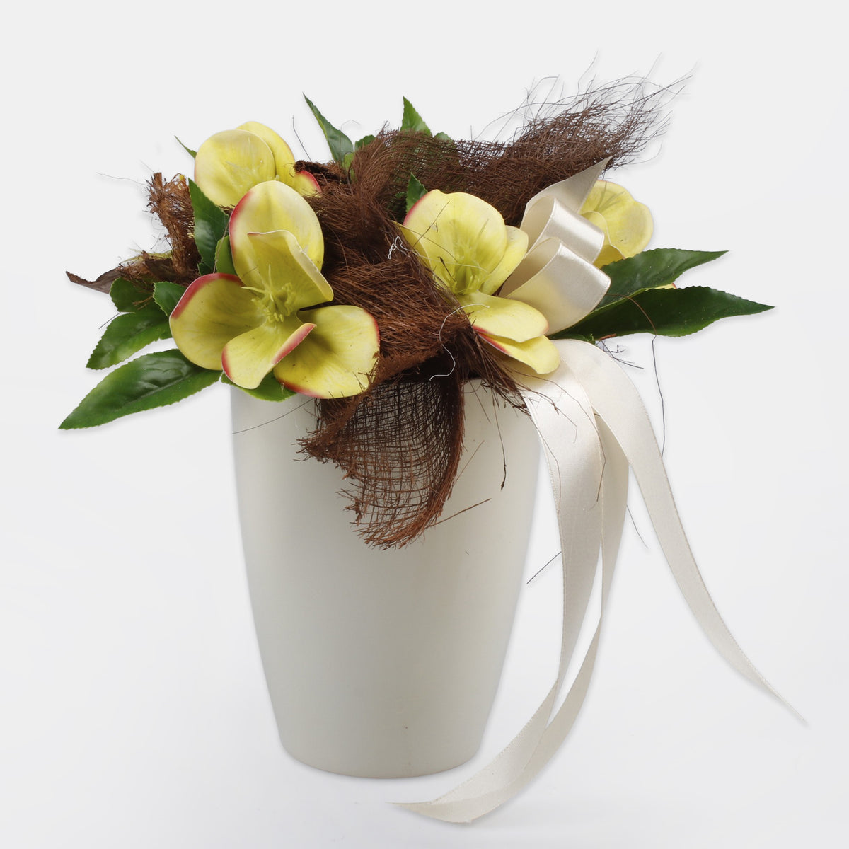 Keltainen jouluruusu – sisustuskoriste, 26 cm