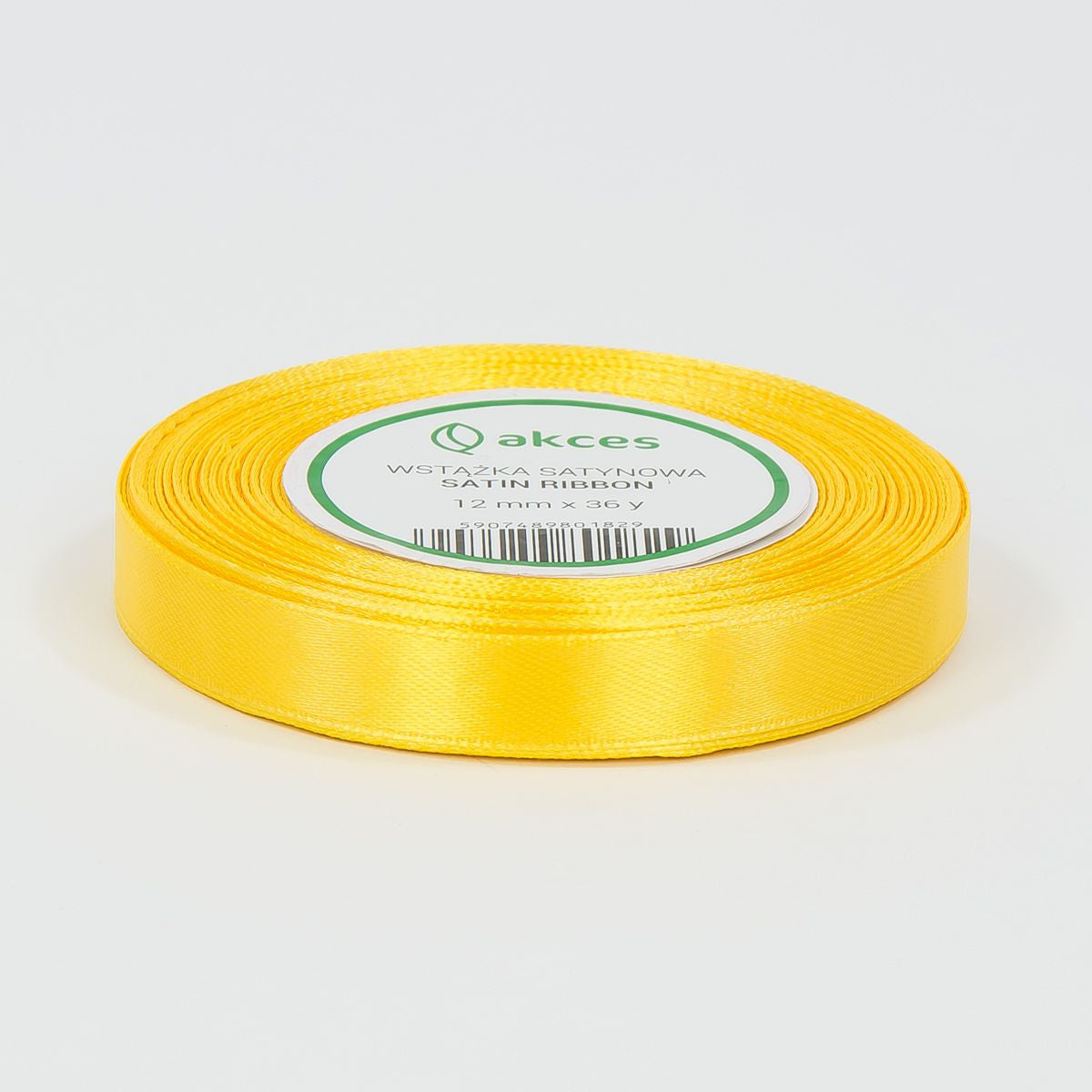 Keltainen koristenauha, satiini, 12 mm