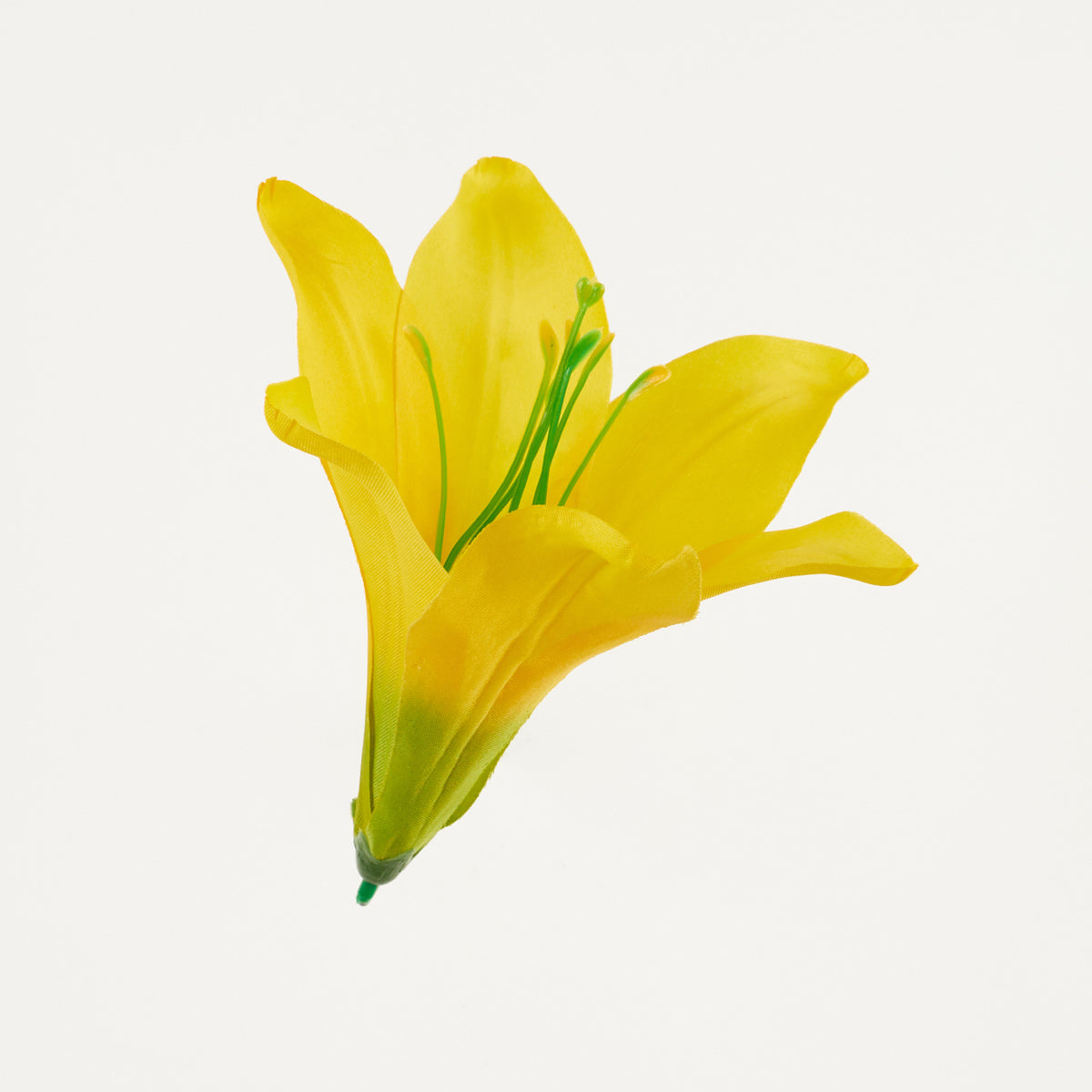 Keltainen tekoliljan kukkapää, satiini, 13 cm