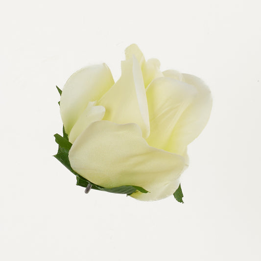 Kermanvärinen tekoruusun kukkapää, satiini, 9 cm