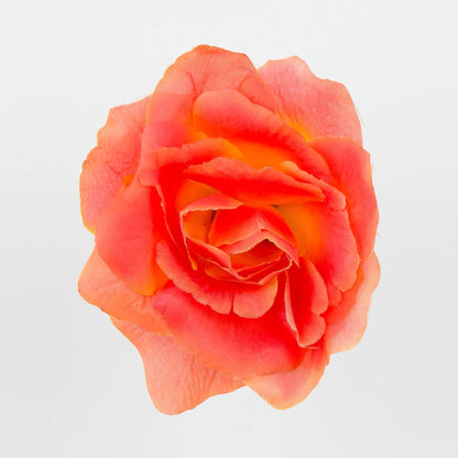 Koralli/keltainen tekoruusun kukkapää, 7 cm, 12 kpl