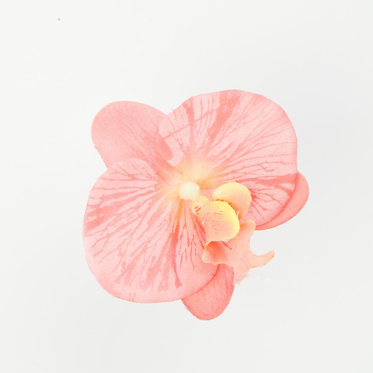 Koralli/vaaleanpunainen tekoorkidean kukkapää, satiini, 11 cm, 12 kpl