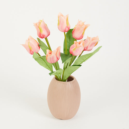 Korallinvärinen tekotulppaanin kimppu, 44 cm