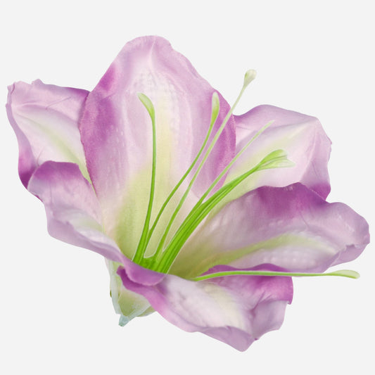Liila/vihreä amaryllis – tekokukkapää, satiini, 12 cm