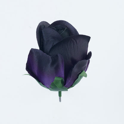 Musta/violetti tekoruusun kukkapää, satiini, 9 cm, 12 kpl