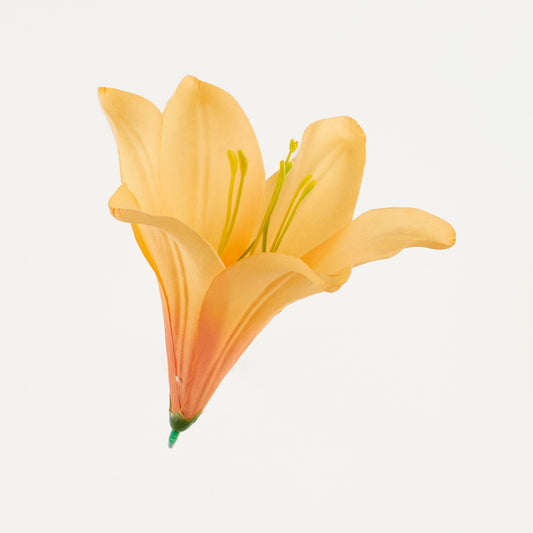 Oranssi tekoliljan kukkapää, satiini, 13 cm