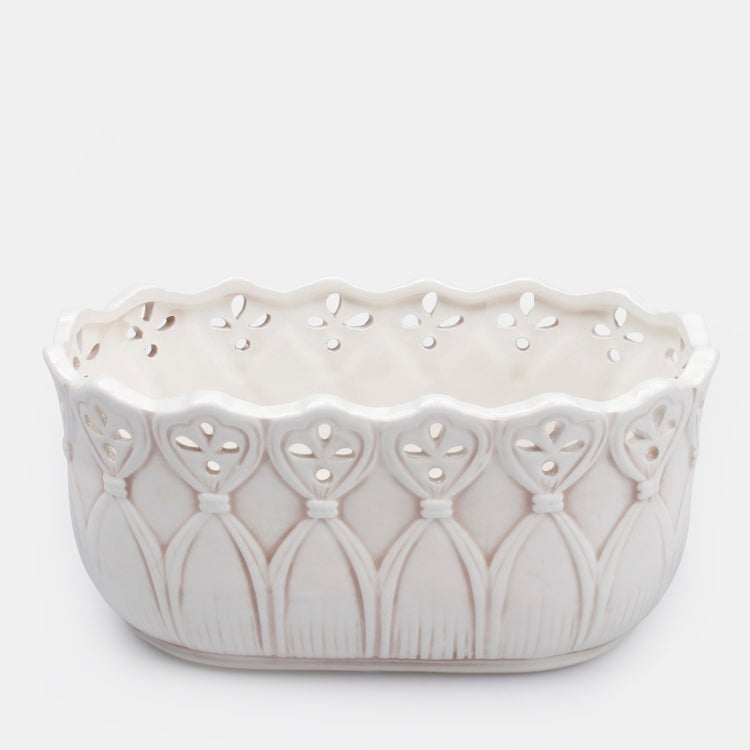 Valge ovaalne keraamiline lillepott 21,5 cm - Kunstlilled