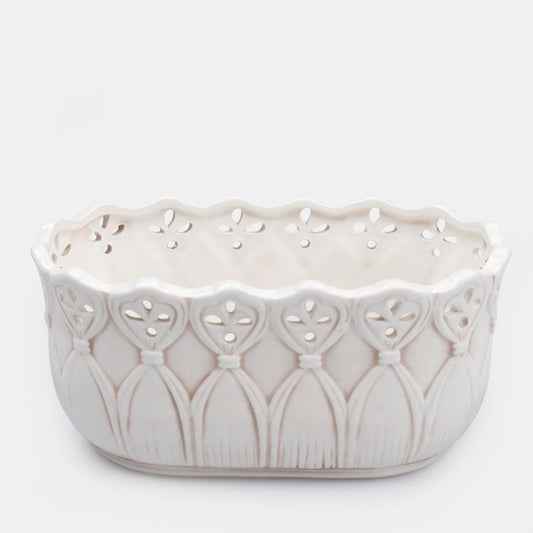 Valge ovaalne keraamiline lillepott 21,5 cm - Kunstlilled