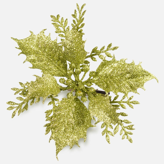 Jõulutähe kunstlillepea klambriga helerohelise litriga Ø14 cm - Kunstlilled