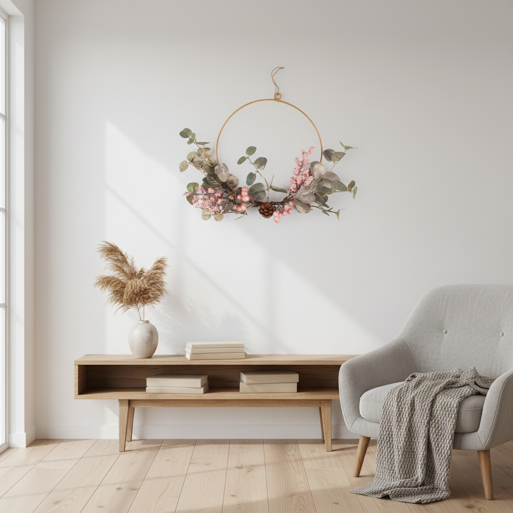 Roosa eukalüptimarjast pärg Ø25 cm - Kunstlilled