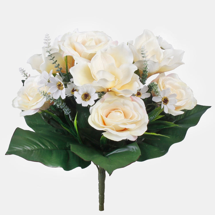 Helekollane roosi-magnoolia kunstlillekimp 48 cm - Kunstlilled