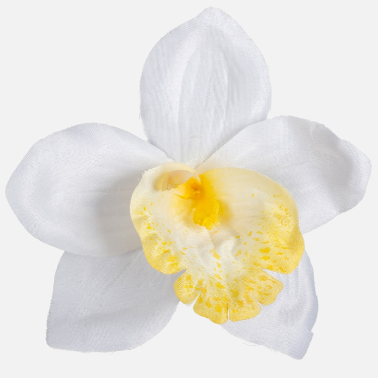 Satiinist orhidee kunstlillepea valge-kollane Ø14 cm - Kunstlilled