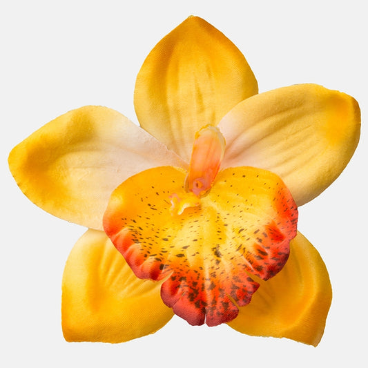 Satiinist orhidee kunstlillepea oranž kollane Ø14 cm - Kunstlilled