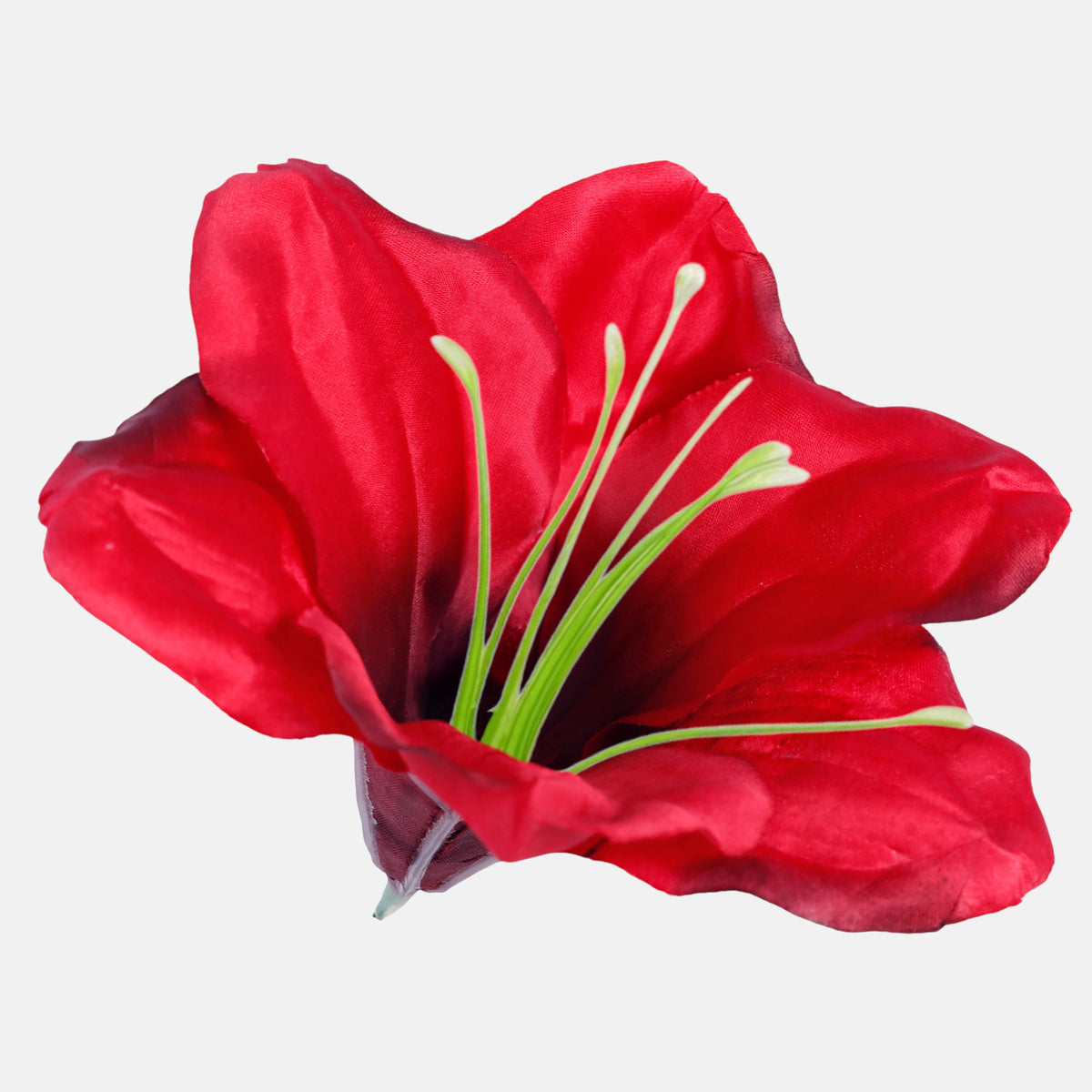 Tumma punainen amaryllis – tekokukkapää, satiini, 12 cm