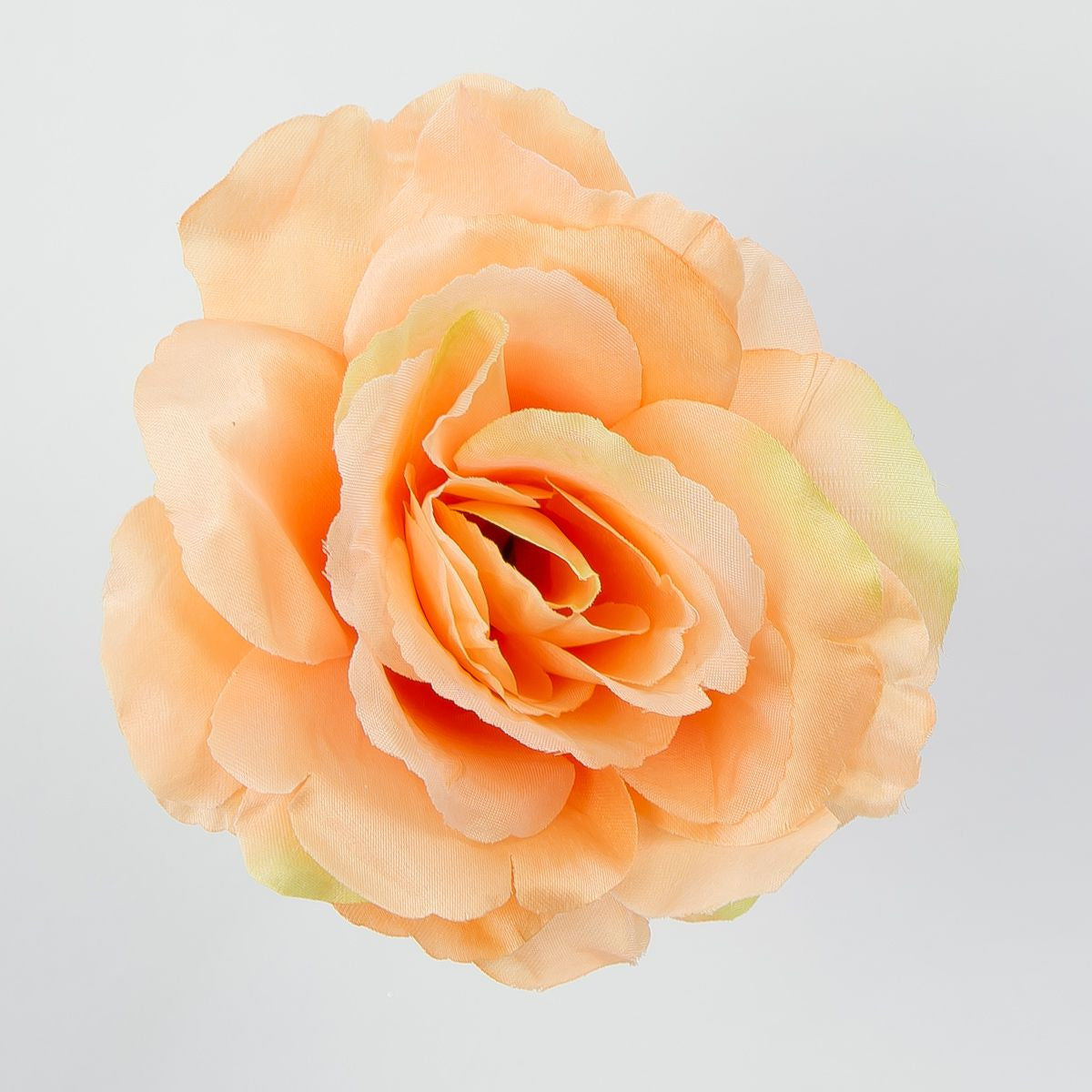 Vaalea/oranssi/vihreä tekoruusun kukkapää, satiini, 7 cm, 12 kpl