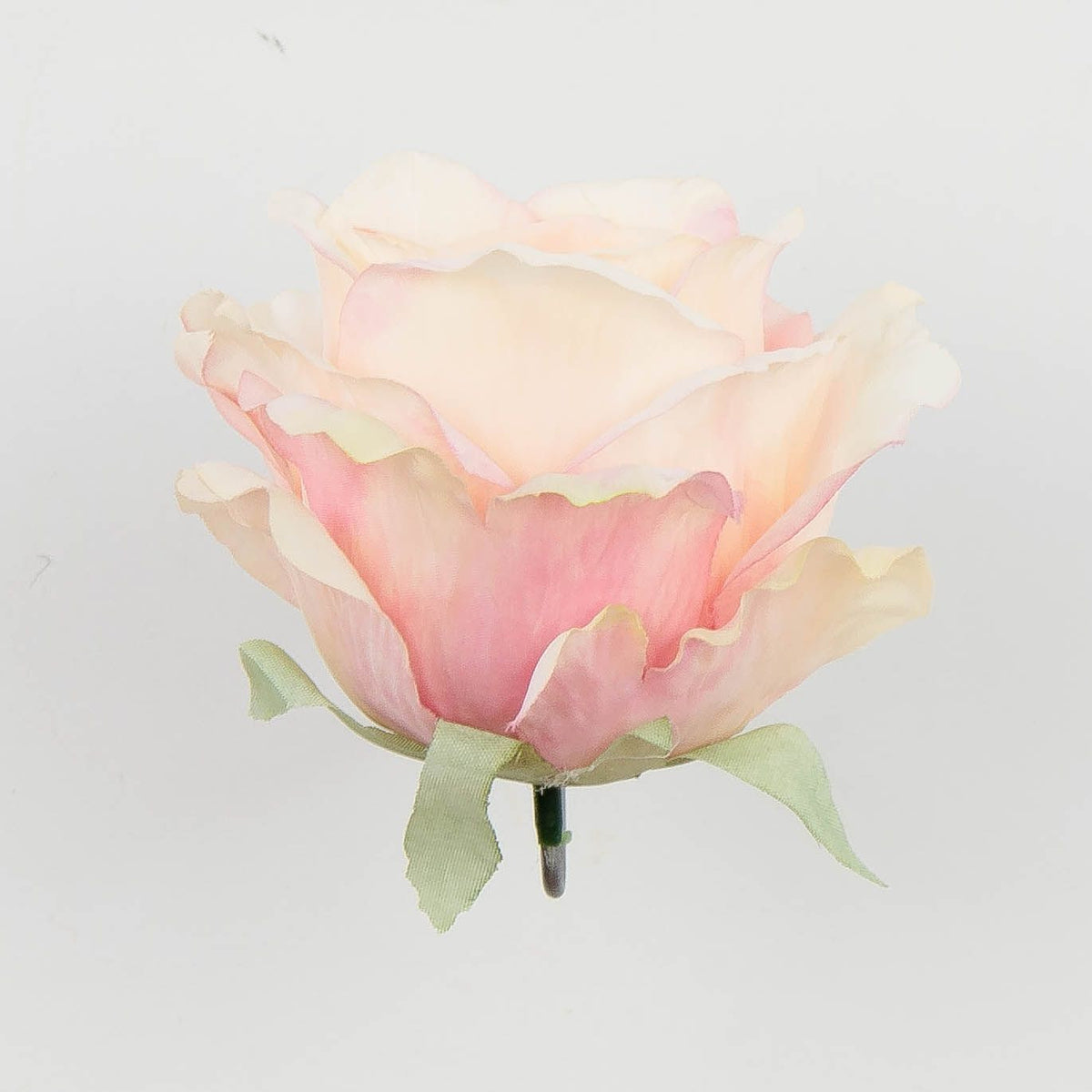 Vaalea/vaaleanpunainen/beige tekoruusun kukkapää, 9 cm