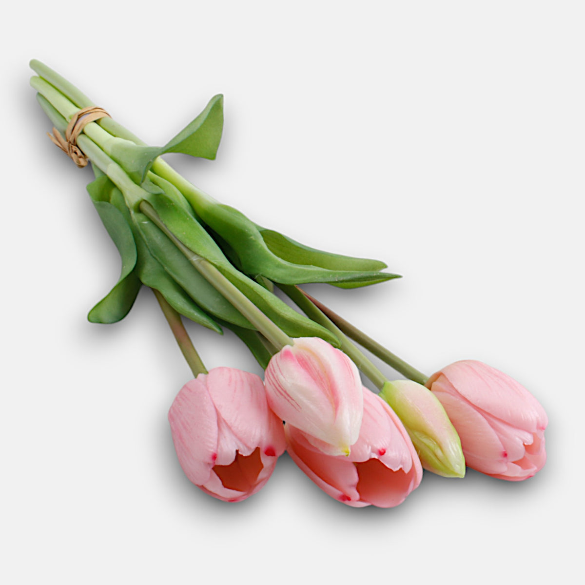 Vaaleanpunainen tekotulppaanin kimppu, kumipinta, 38 cm