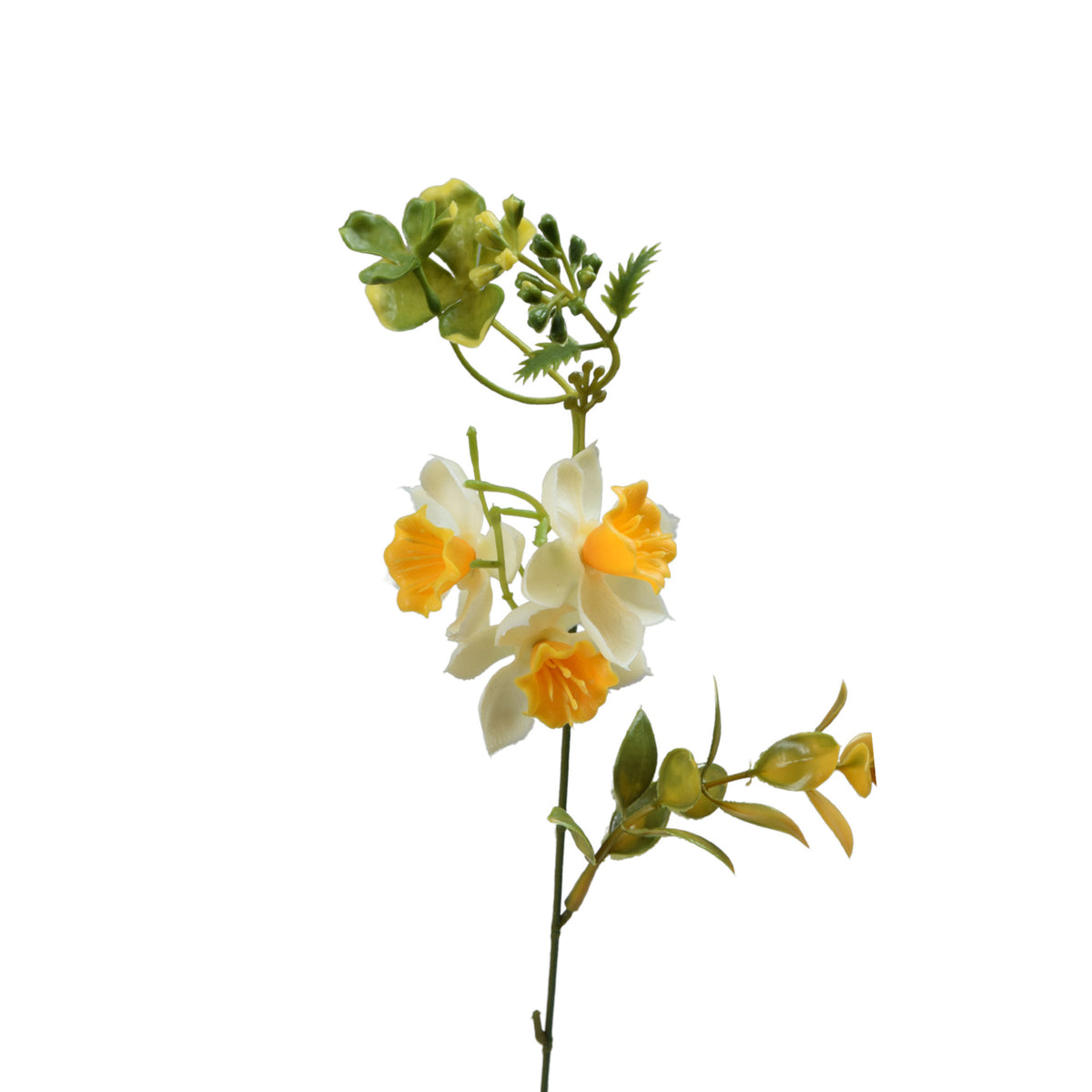 Valkoinen/keltainen tekonarsissin kukkavarsi, kumipinta, 45 cm