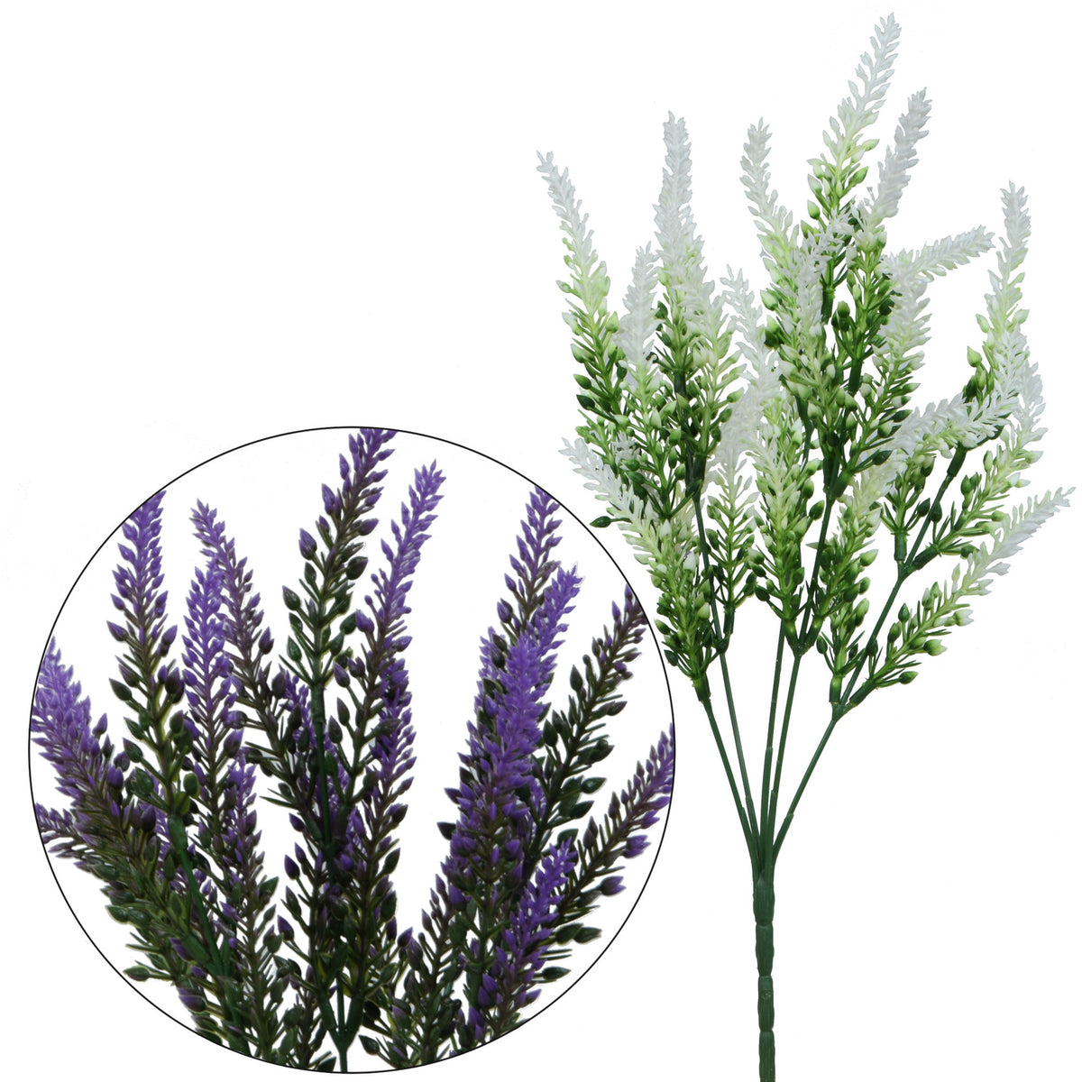 Valkoinen tekolaventelin kimppu, 35 cm
