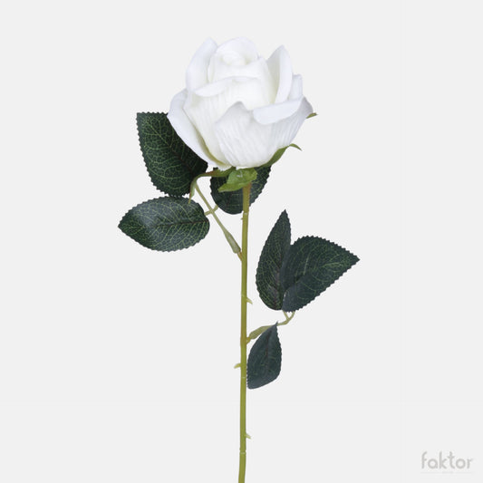 Valkoinen tekoruusun kukkavarsi, 50 cm